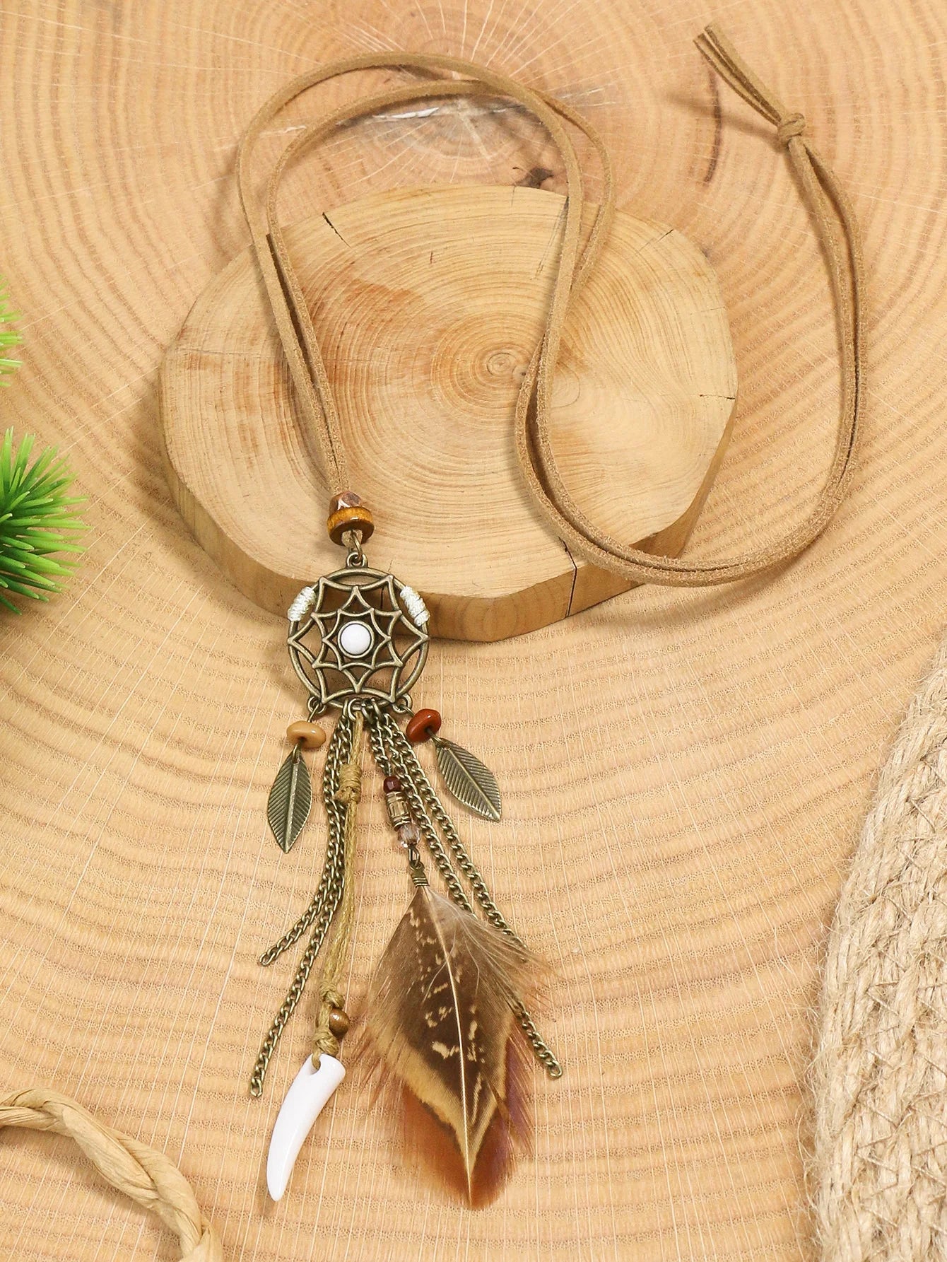 Long Feather Pendant Necklace