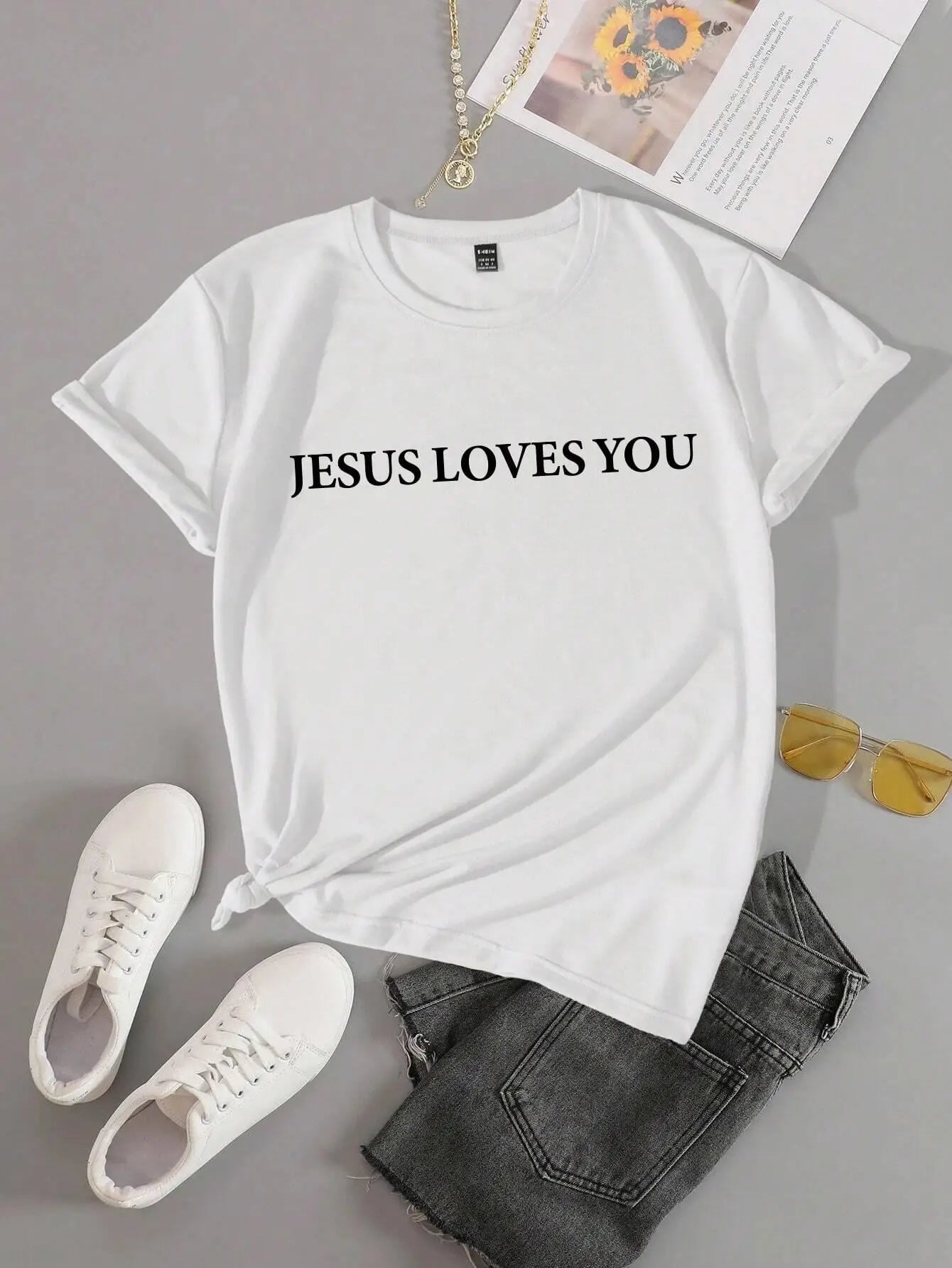 Jesus Loves You Letter Print Women Breathable T-Shirts