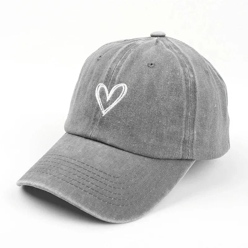 Retro Washed Distressed Love Embroidered Duckbill Adjustable Cap