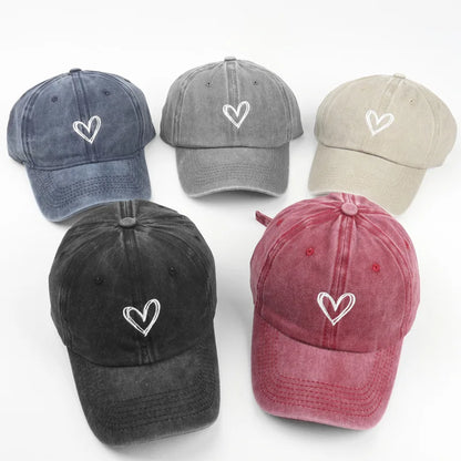 Retro Washed Distressed Love Embroidered Duckbill Adjustable Cap