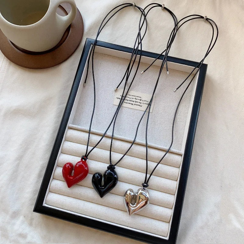 Adjustable Pull-out Heart Pendant Necklace