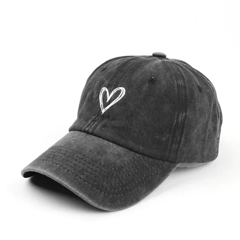 Retro Washed Distressed Love Embroidered Duckbill Adjustable Cap