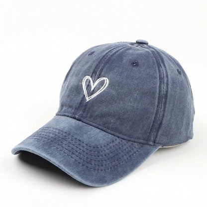 Retro Washed Distressed Love Embroidered Duckbill Adjustable Cap