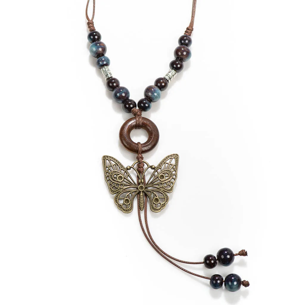 Handmade Vintage Ceramic Butterfly Necklace