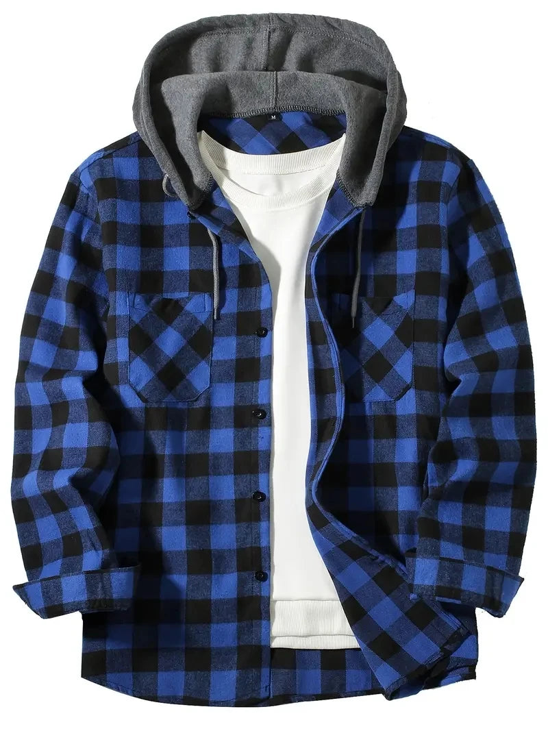 Slim Fit Long Sleeved Hooded Plaid Shirt Youth/Men