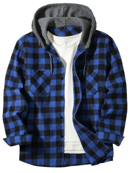 Slim Fit Long Sleeved Hooded Plaid Shirt Youth/Men