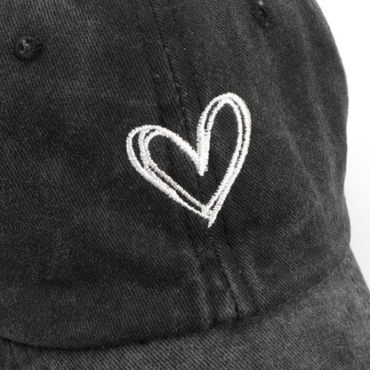 Retro Washed Distressed Love Embroidered Duckbill Adjustable Cap