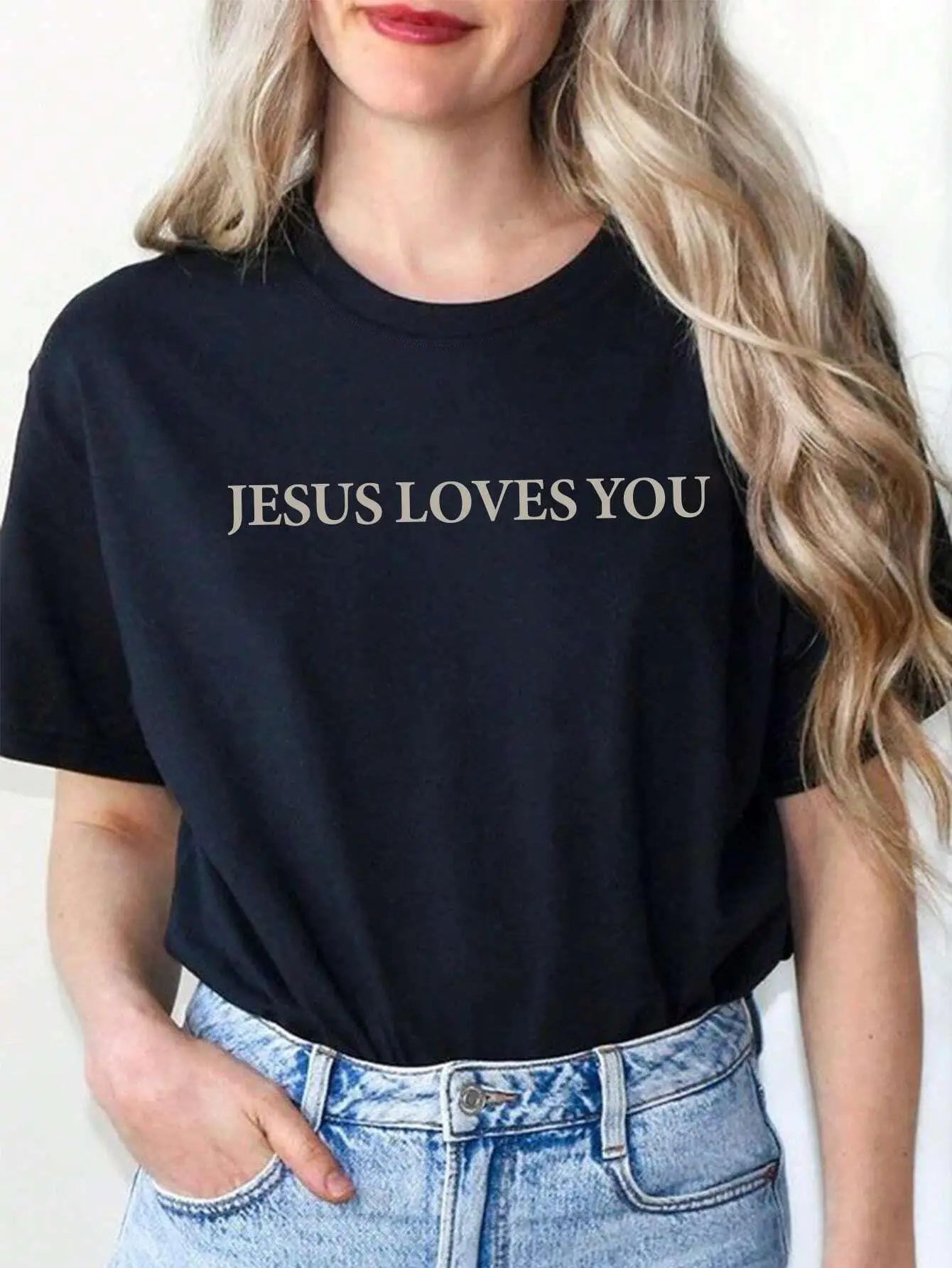 Jesus Loves You Letter Print Women Breathable T-Shirts