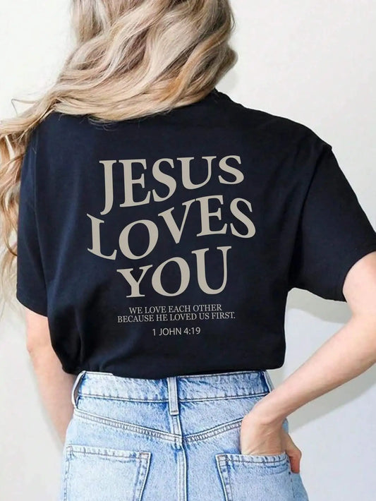 Jesus Loves You Letter Print Women Breathable T-Shirts