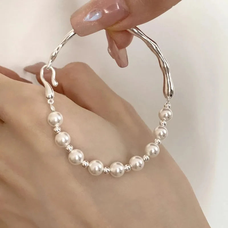 Silver Knots Pearl Bracelet For Women