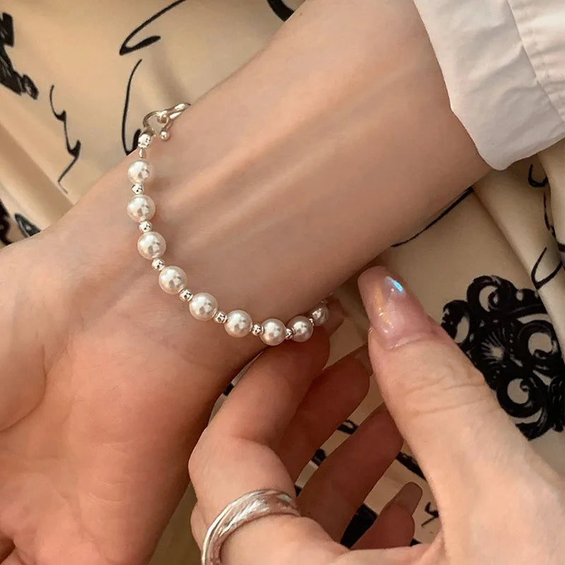 Silver Knots Pearl Bracelet For Women