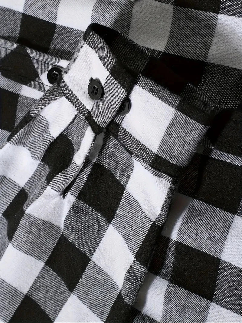 Slim Fit Long Sleeved Hooded Plaid Shirt Youth/Men