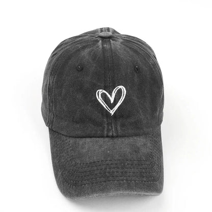 Retro Washed Distressed Love Embroidered Duckbill Adjustable Cap