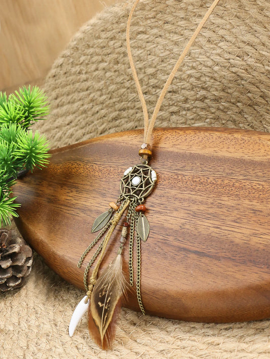 Long Feather Pendant Necklace