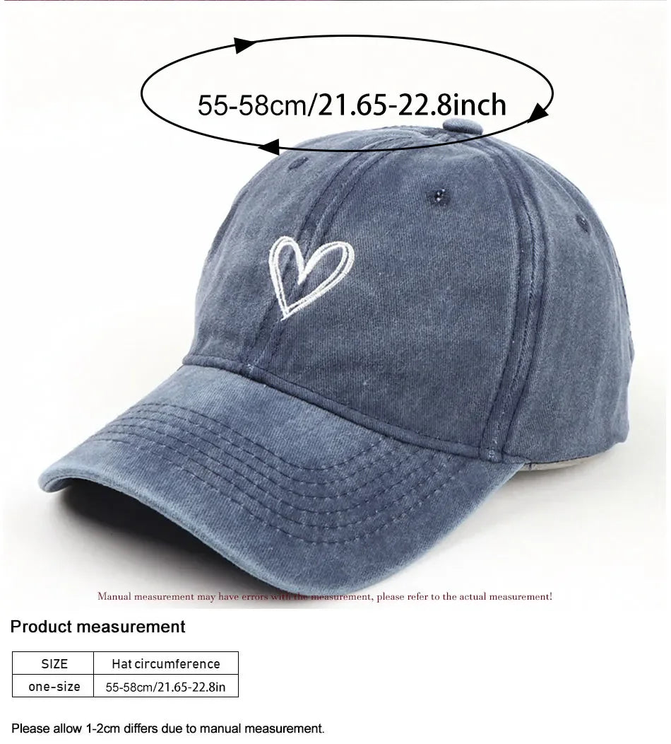 Retro Washed Distressed Love Embroidered Duckbill Adjustable Cap