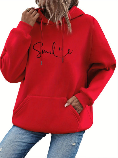 SMILE Print Hoodie with Kangaroo Pocket Sweatshirt