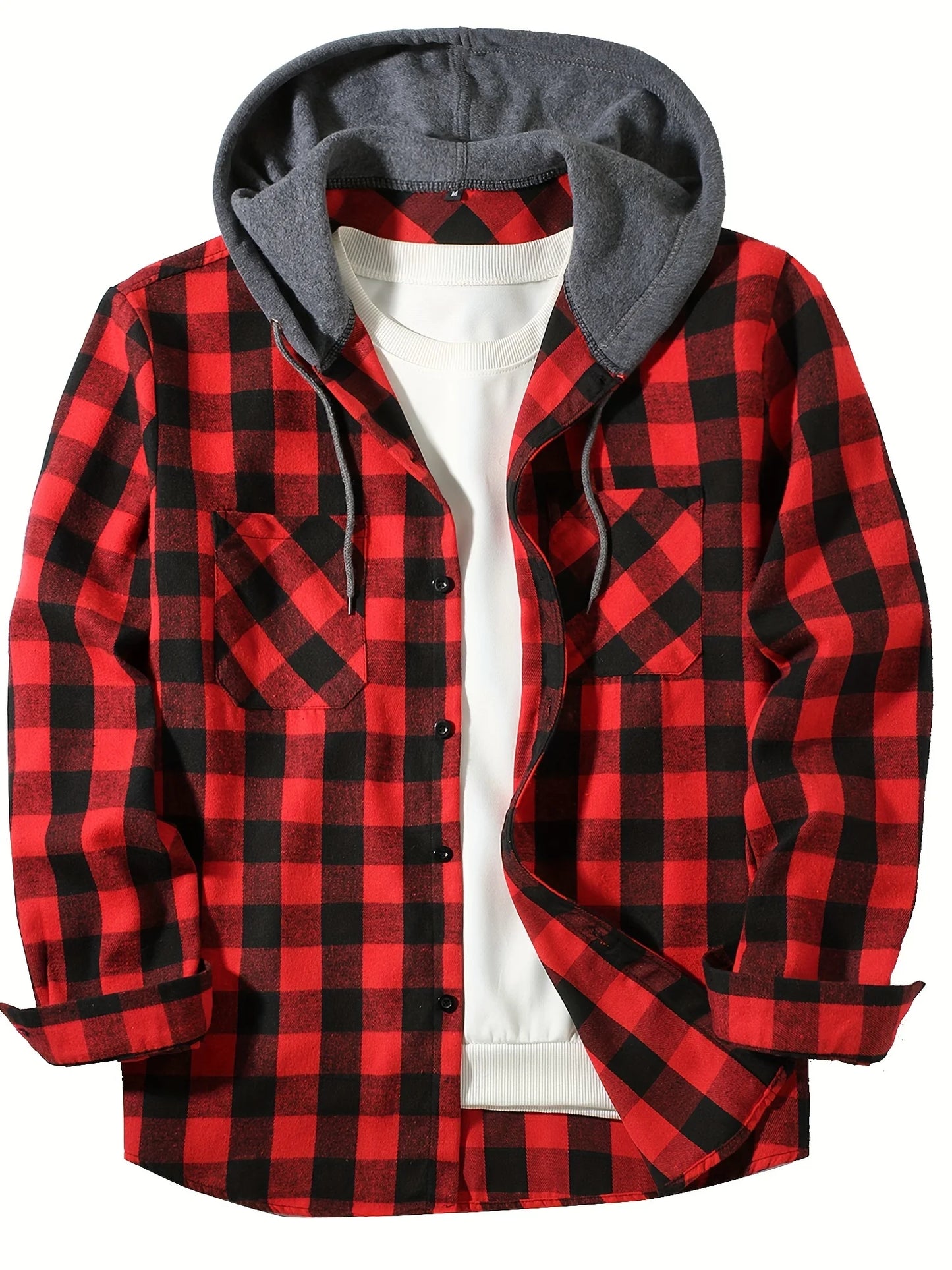 Slim Fit Long Sleeved Hooded Plaid Shirt Youth/Men