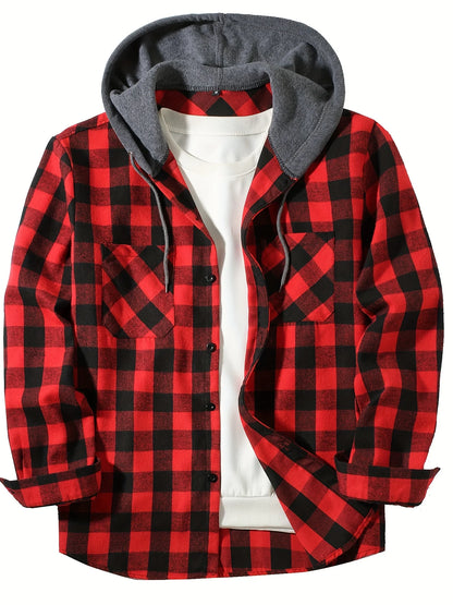 Slim Fit Long Sleeved Hooded Plaid Shirt Youth/Men