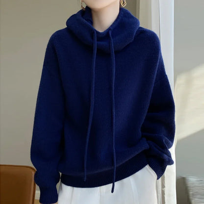 100% Pure Wool Knitted Pullover Hooded Sweater