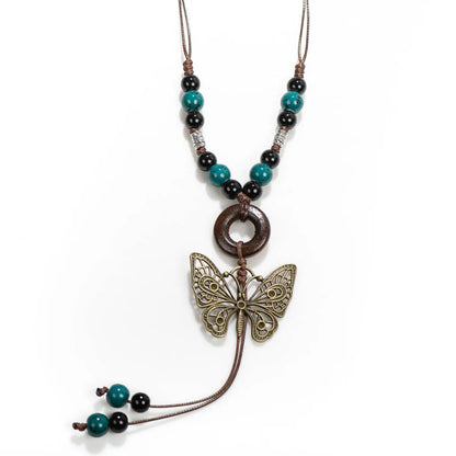 Handmade Vintage Ceramic Butterfly Necklace