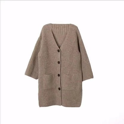 Girls Sweater Cardigan Mid-Length Thick Knit Jacket