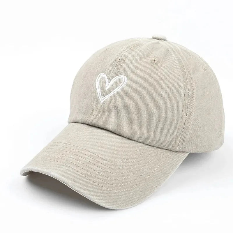 Retro Washed Distressed Love Embroidered Duckbill Adjustable Cap