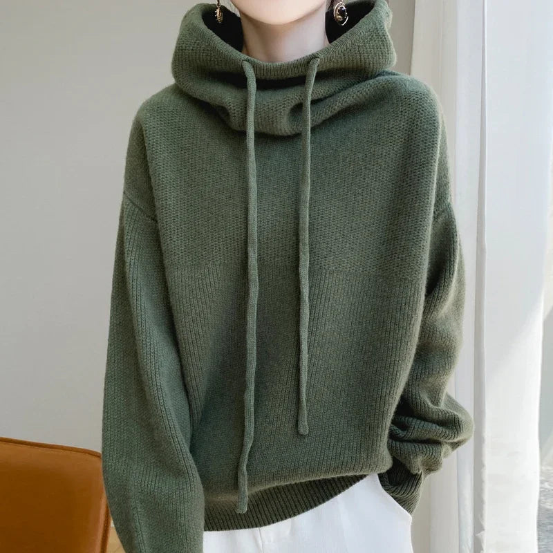 100% Pure Wool Knitted Pullover Hooded Sweater