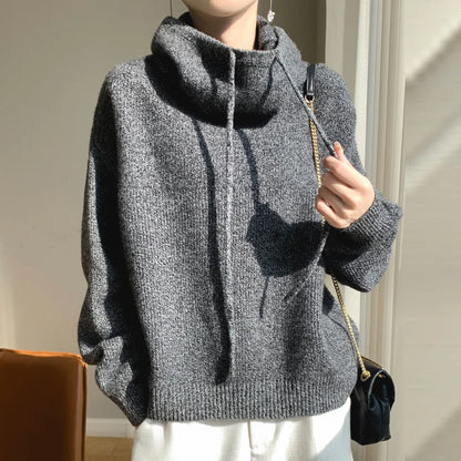 100% Pure Wool Knitted Pullover Hooded Sweater