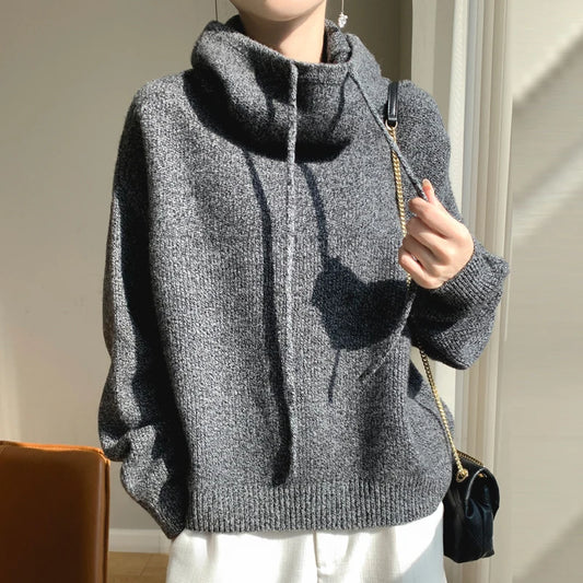 100% Pure Wool Knitted Pullover Hooded Sweater