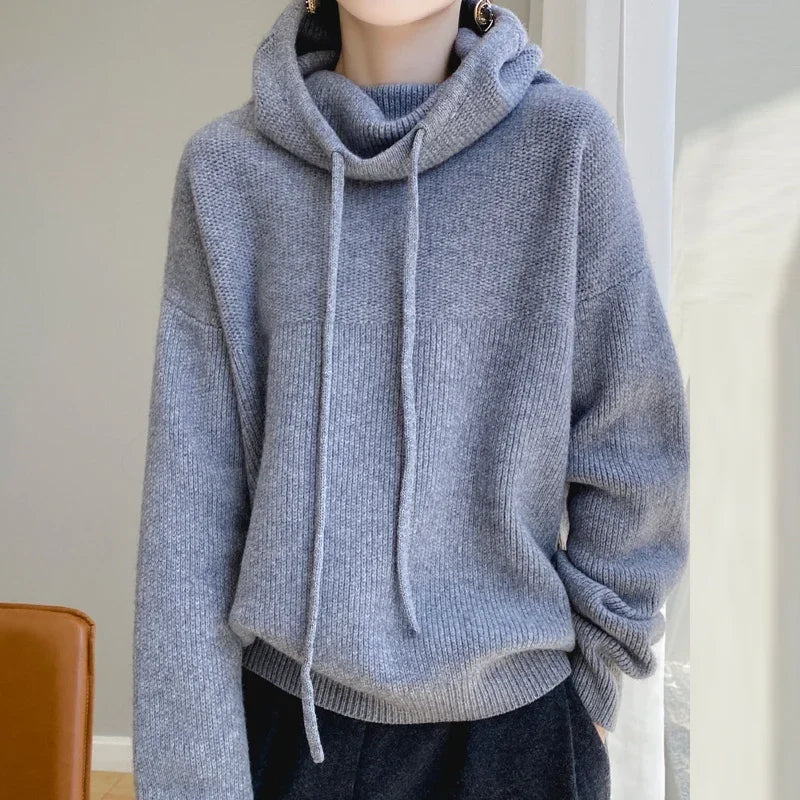 100% Pure Wool Knitted Pullover Hooded Sweater