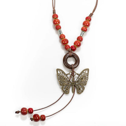 Handmade Vintage Ceramic Butterfly Necklace