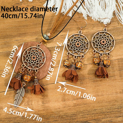 3pcs Brown Tassel Earrings with Necklace Jewelry Set