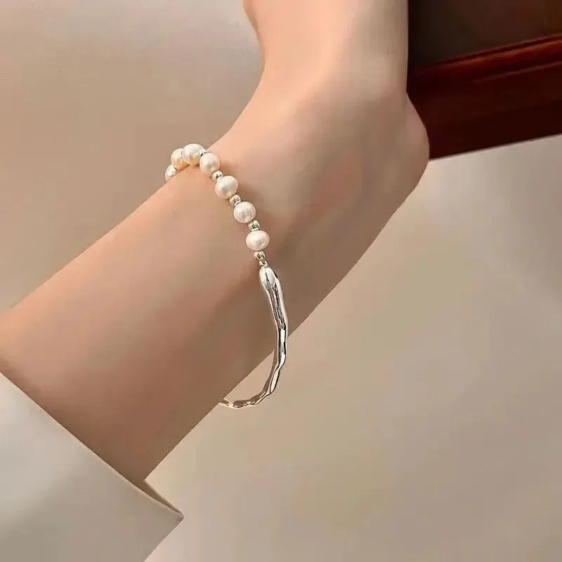 Silver Knots Pearl Bracelet For Women