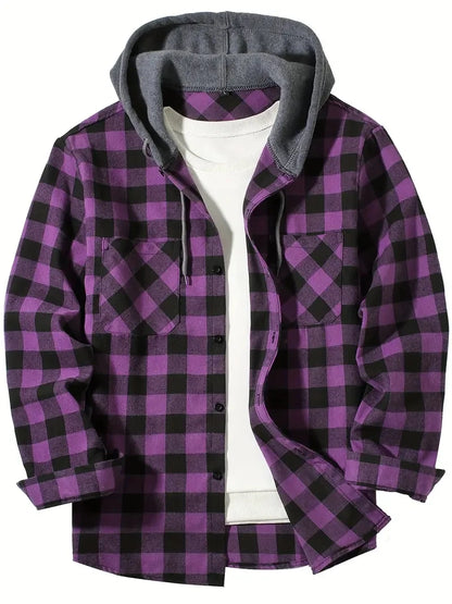 Slim Fit Long Sleeved Hooded Plaid Shirt Youth/Men