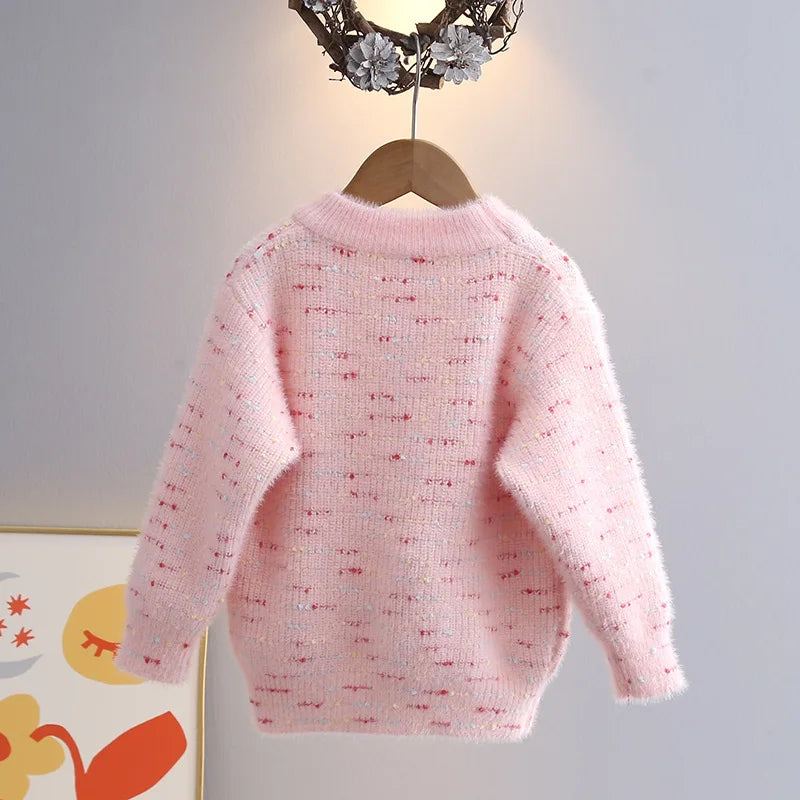 Children Autumn and Winter Knitwear Love Heart O-Neck Long Sleeve Pullovers - Loose Fit