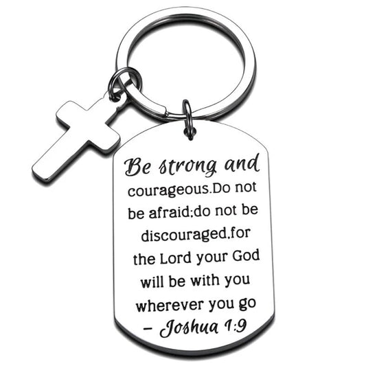 Be Strong Courageous Cross Charm Keychain