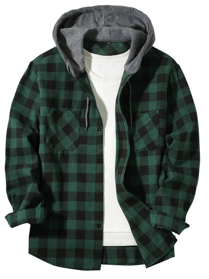 Slim Fit Long Sleeved Hooded Plaid Shirt Youth/Men