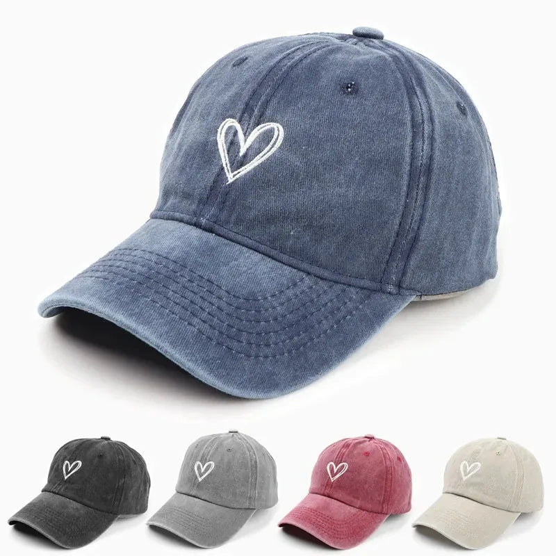 Retro Washed Distressed Love Embroidered Duckbill Adjustable Cap