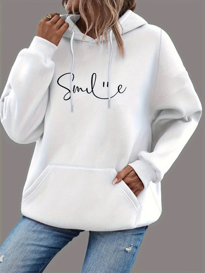 SMILE Print Hoodie with Kangaroo Pocket Sweatshirt