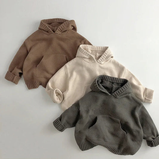 Front Pocket Cozy Knit Children’s Unisex Sweaters with Hoodie Pullover