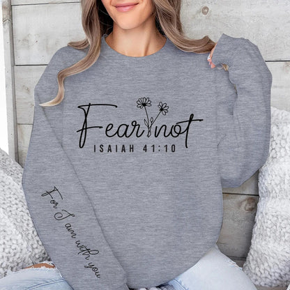 Fear Not Print Pullover Sweatshirt Relaxed Fit Long Sleeve Crew Neck Sweatshirts