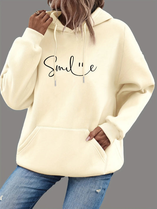 SMILE Print Hoodie with Kangaroo Pocket Sweatshirt