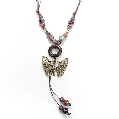 Handmade Vintage Ceramic Butterfly Necklace