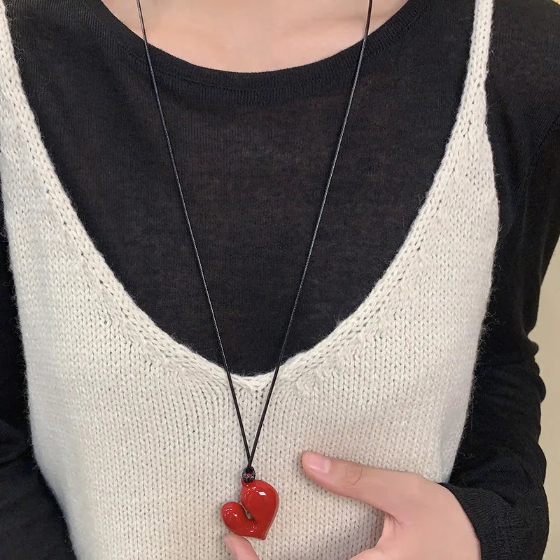 Adjustable Pull-out Heart Pendant Necklace