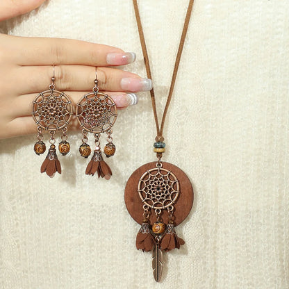 3pcs Brown Tassel Earrings with Necklace Jewelry Set