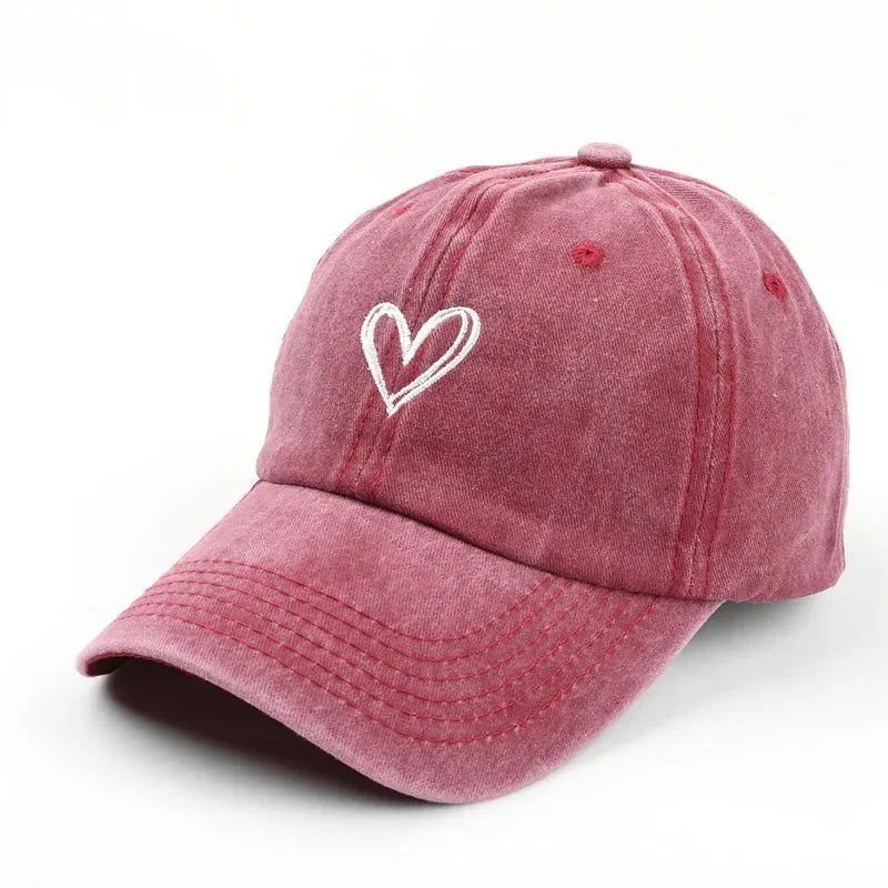 Retro Washed Distressed Love Embroidered Duckbill Adjustable Cap