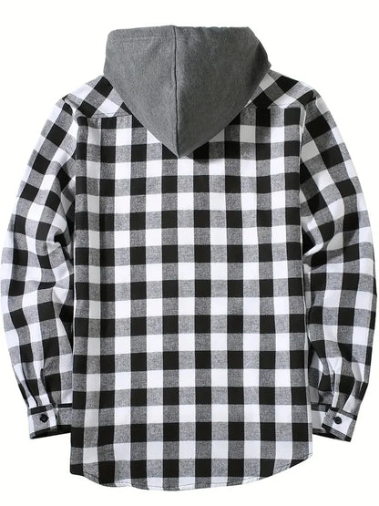 Slim Fit Long Sleeved Hooded Plaid Shirt Youth/Men