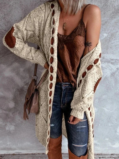 Vintage Women Oversized Hooded Long Cardigan Knitted Sweater Jumper Sweaters Knitted Plaid Casual Brown Coat Jersey Mujer Jacket