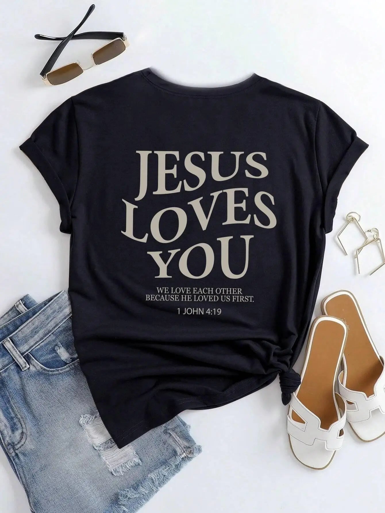 Jesus Loves You Letter Print Women Breathable T-Shirts